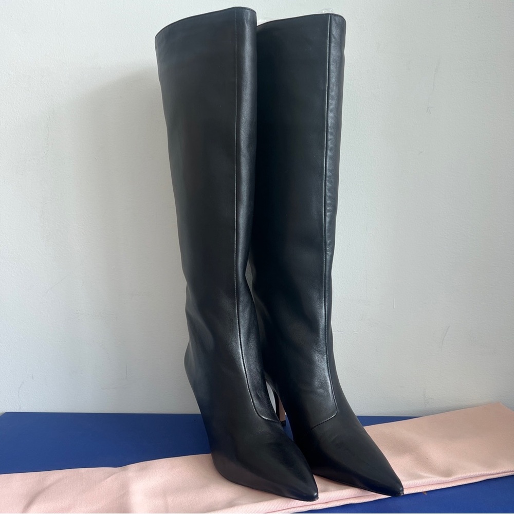 $650 Loeffler Randall Women's Whitney Heel Tall Leather Pull On Boot Black 6.5 - Picture 10 of 14